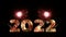 4K. loop seamless of firework of year 2022 greeting during new year eve countdown celebration, real golden fireworks festival