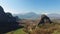 4K. Meteora rocks, Greece. Panoramic view to valley of Thessaly and Kalambaka city