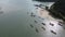 4K over Pier in Laem Son National park with local fishing boats