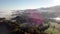 4k Panoramic drone flight from North Part of the Lake Tegernsee at sunset with fog in autumn. The lake is one of the