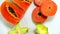 4K Papaya, star fruit, nature organic fruit, sweet and sour, cut on granite