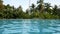 4K. relaxing vacation scene of swimming pool near the beach with coconut palm tree at background. travel , vacation and relaxing