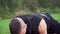 4k resolution closeup tilt movement video of young fit man doing plank exercise in the morning outdoor on the running