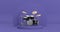 4k Resolution Video: Black Professional Rock Drum Kit Rotating over Violet Very Peri Cylinders Products Stage Pedestal on a Violet