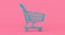 4k Resolution Video: Blue Shopping Cart in Duotone Style Seamless Looped Rotating on a pink