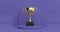 4k Resolution Video: Golden Award Trophy Cup Rotating over Violet Very Peri Cylinders Products Stage Pedestal on a Violet Very Per