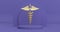 4k Resolution Video: Golden Medical Caduceus Symbol Rotating over Violet Very Peri Cylinders Products Stage Pedestal on a Violet V