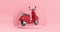4k Resolution Video: Red Classic Vintage Retro or Electric Scooter Rotating over Pink Cylinders Products Stage Pedestal on a pink