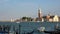 4K. San Giorgio Maggiore seen from San Marco, Venice. Gondolas and boats in sea.