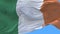 4k seamless Close up of Ireland flag slow waving in wind.alpha channel included.