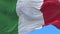 4k seamless Close up of Italy flag slow waving in wind.alpha channel included.