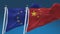 4k Seamless European Union and China Flags with blue sky background,EU CN.