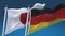 4k Seamless Germany and Japan Flags with blue sky background,GER DE JPN JP.