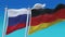 4k Seamless Germany and Russia Flags with blue sky background,GER DE RUS RU.