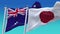 4k Seamless Japan and Australia Flags with blue sky background,JP.