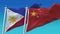 4k Seamless Philippines and China Flags with blue sky background,PHI PH CHN CN.