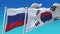 4k Seamless Republic of Korea & Russia Flags with sky background,KOR KR RUS RU.