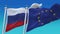 4k Seamless Russia and European Union Flags with blue sky background,RUS EU.