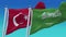 4k Seamless Turkey and Saudi Arabia Flags with blue sky background.