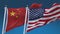 4k Seamless United States of America and China Flags blue sky background,USA CN.