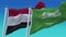 4k Seamless Yemen and Saudi Arabia Flags with blue sky background.