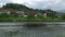 4K. Skofja Loka - one of the oldest cities in Slovenia, located on the rivers. Panoramic view with flowing water and mountains