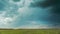 4K Sky During Rain Horizon Above Rural Wheat Landscape Field. Agricultural And Weather Forecast Concept. Storm, Thunder