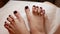 4k spa concept. Feet of a beautiful sexy woman after a pedicure. Close up.