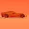 4K Square side view a orange metalic supercar with Orange pastel color background isolated, america or usa car, realistic rendered