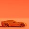 4K Square side view a orange metalic supercar with Orange pastel color background isolated, america or usa car, realistic rendered