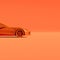 4K Square side view a orange metalic supercar with Orange pastel color background isolated, america or usa car, realistic rendered