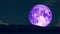 4k Super purple moon rise back on silhouette island on night sky