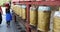 4k tibetan person turn spinning buddhist prayer wheels,lhasa.