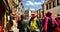 4k tibetan & tourist walking on famous barkhor street in lhasa,tibet,butter store.