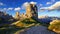 4K Time lapse of Cinque Torri mountain peak at sunset, Dolomites Alps, Italy