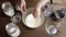 4K Time-lapse Cooking muffins: adding and mixing flour, milk , oil, sugar.