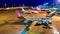 4k Time Lapse Day to Night Airplane Of Malasia Airlines Transportation In Kuala Lumpur International Airport, Malaysia