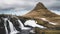 4K Time lapse film video movie of Kirkjufell or The Church mountain in Icelandic in winter with Kirkjufellfoss as