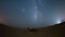 4K Time lapse of night sky milky way in sand dune desert with lonely camel in farm