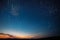 4k Time Lapse Night Starry Sky. Daybreak Sky. Soft Blue-orange-pink Colours. Star Trails On Night Sky Background. Dawn