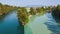 4K timelapse aerial view of Arve an Rhone river confluent in Geneva Switzerland