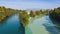 4K timelapse aerial view of Arve an Rhone river confluent in Geneva Switzerland