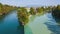 4K timelapse aerial view of Arve an Rhone river confluent in Geneva Switzerland