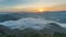4K Timelapse of beautiful morning sunrise with fog rolling over mountain in Ai yerweng, Yala, Thailand