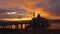 4k Timelapse : Dramatic timelapse of a mosque at the Penang Port in Penang, Malaysia during sunset.