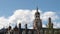 4K Timelapse of Fluffy Clouds Moving and Iconic Croydon Library Clock Tower on a Summer Day: Concepts of Historic Landmarks in