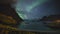 4k Timelapse movie film clip of Aurora borealis in Lofoten islands, Norway. Aurora. Green northern lights. Starry sky