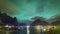 4k Timelapse movie film clip of Northern Lights Aurora Borealis with classic view of the fisherman s village of Reine