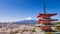 4K Timelapse of Mt. Fuji with Chureito Pagoda in spring, Fujiyoshida, Japan