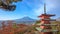 4K Timelapse of Mt. Fuji with Chureito Pagoda at sunrise in autumn, Japan